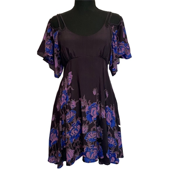 FP Black & Purple Floral Cold Shoulder Witchy Sundress - Picture 2 of 11